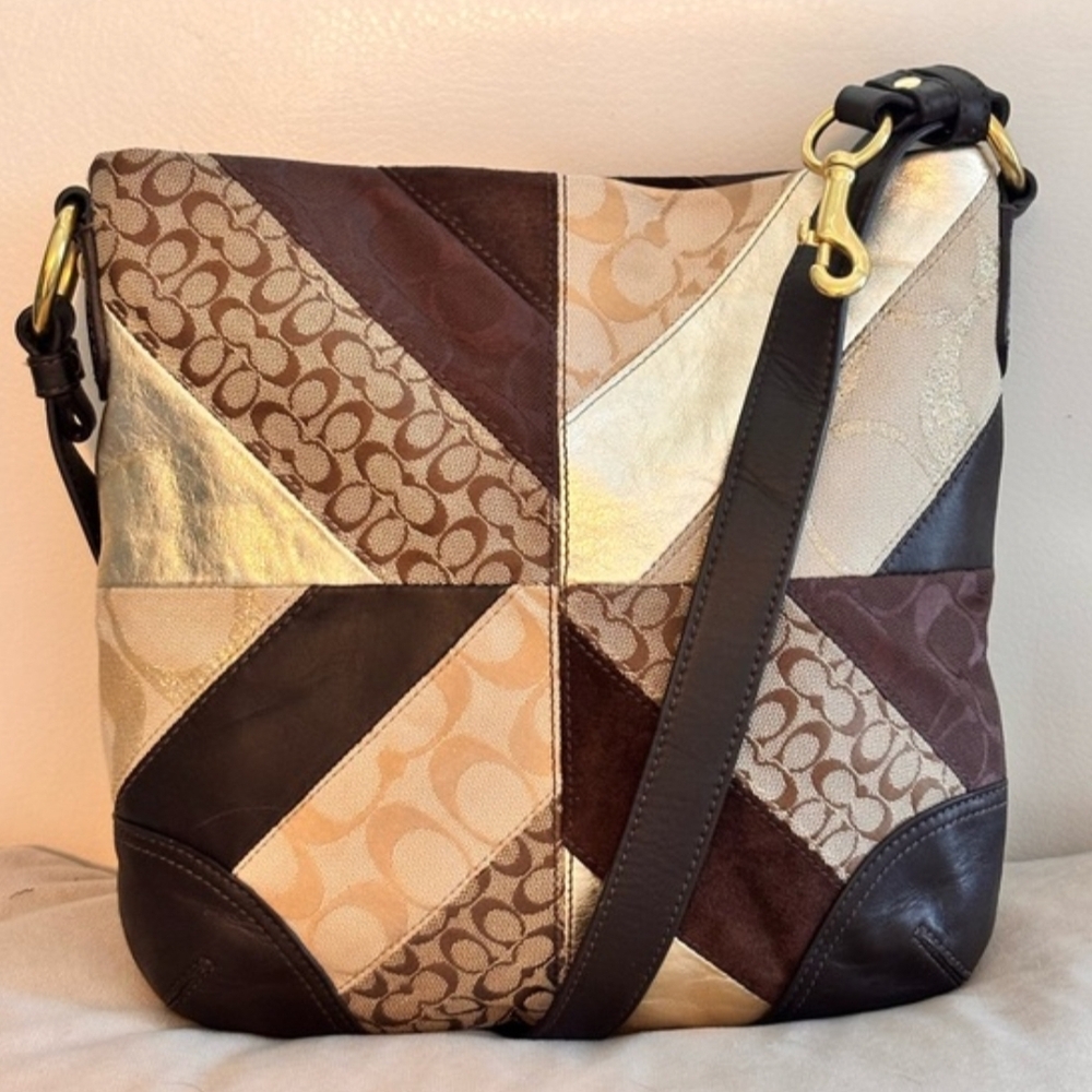 Coach Chevron Suede Multicolor Patchwork Shoulder… - image 3